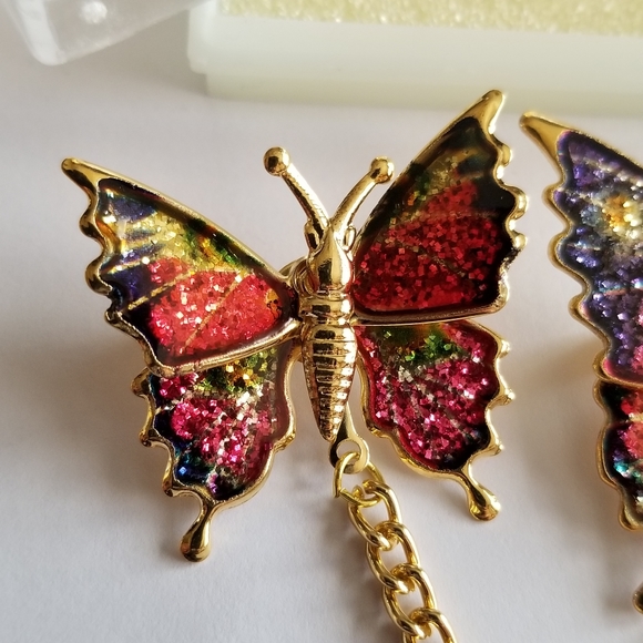 Vintage glitter butterfly brooch set New old stock Gold tone insect bug - Picture 5 of 12